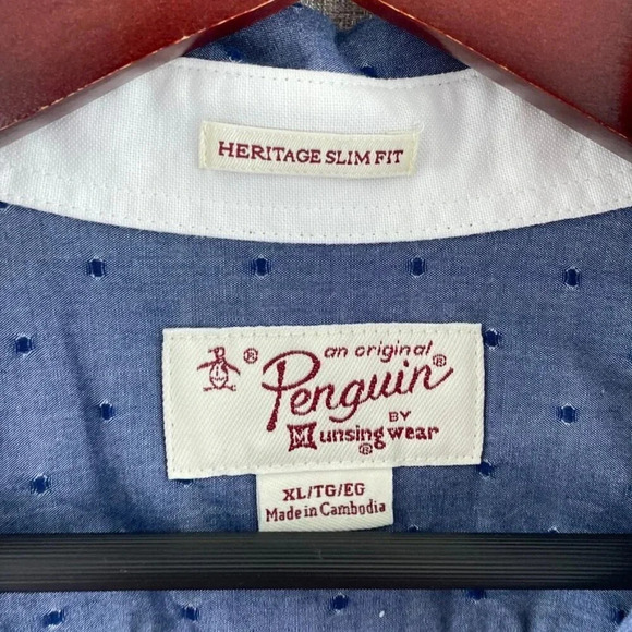 Original Penguin Mens XL Blue long sleeve button down shirt 3653 - Picture 2 of 7